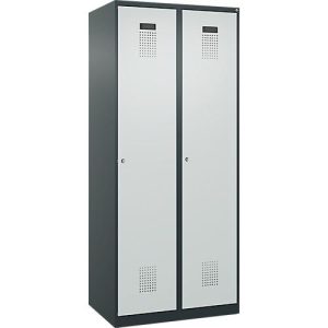 Kleiderspind C+P Evolo Plus, 2 Abteile, 400 mm breit, Zylinderschloss, Soft-Anschlag, B 800 x T 500 x H 1850 mm, anthrazitgrau/lichtgrau