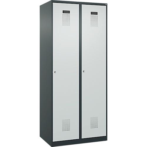 Kleiderspind C+P Evolo Plus, 2 Abteile, 400 mm breit, Zylinderschloss, Soft-Anschlag, B 800 x T 500 x H 1850 mm, anthrazitgrau/lichtgrau