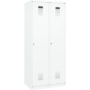 Kleiderspind C+P Evolo Plus, 2 Abteile, 400 mm breit, Zylinderschloss, Soft-Anschlag, B 800 x T 500 x H 1850 mm, verkehrsweiß/verkehrsweiß