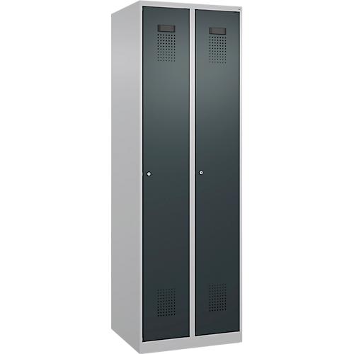 Kleiderspind C+P Evolo Plus, 2 Abteile, Anschlag rechts, Zylinderschloss, Soft-Anschlag, B 600 x T 500 x H 1850 mm, weißaluminium/anthrazitgrau