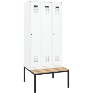Kleiderspind C+P Evolo Plus, 3 Abteile, 300 mm Abteilbreite, mit untergebauter Sitzbank, B 900 x T 815 x H 2120 mm, Zylinder, verkehrsweiß/verkehrsweiß Kleiderspind C+P Evolo Plus, 3 Abteile, 300 mm Abteilbreite, mit untergebauter Sitzbank, B 900 x T 815 x H 2120 mm, Zylinder, verkehrsweiß/verkehrsweiß