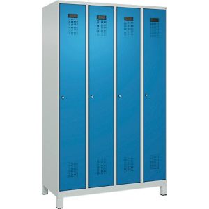 Kleiderspind C+P Evolo Plus, 4 Abteile, 300 mm Abteilbreite, mit Füßen, Anschlag rechts, Zylinder, B 1200 x T 500 x H 1950 mm, lichtgrau/lichtblau Kleiderspind C+P Evolo Plus, 4 Abteile, 300 mm Abteilbreite, mit Füßen, Anschlag rechts, Zylinder, B 1200 x T 500 x H 1950 mm, lichtgrau/lichtblau