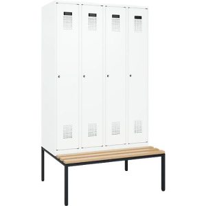 Kleiderspind C+P Evolo Plus, 4 Abteile, 300 mm Abteilbreite, mit untergebauter Sitzbank, B 1200 x T 815 x H 2120 mm, Zylinder, verkehrsweiß/verkehrsweiß Kleiderspind C+P Evolo Plus, 4 Abteile, 300 mm Abteilbreite, mit untergebauter Sitzbank, B 1200 x T 815 x H 2120 mm, Zylinder, verkehrsweiß/verkehrsweiß