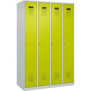 Kleiderspind C+P Evolo Plus, 4 Abteile, Anschlag rechts, Zylinderschloss, Soft-Anschlag, B 1200 x T 500 x H 1850 mm, lichtgrau/clowngrün