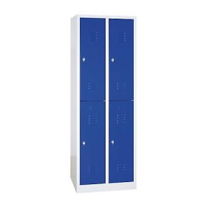 Kleiderspind, doppelstöckig, 2 x 2 Abteile, Drehriegelverschluss, lichtgrau/enzianblau Kleiderspind, doppelstöckig, 2 x 2 Abteile, Drehriegelverschluss, lichtgrau/enzianblau