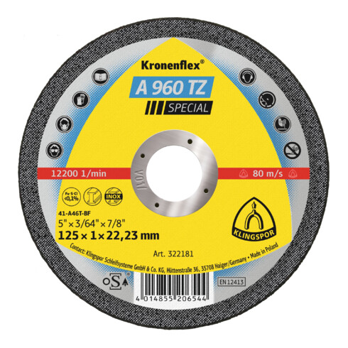 Klingspor A 960 TZ Trennscheiben, 125 x 1 x 22,23 mm gerade