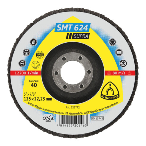 Klingspor SMT 624 Schleifmopteller, 125 x 22,23 mm Korn 40 gewölbt