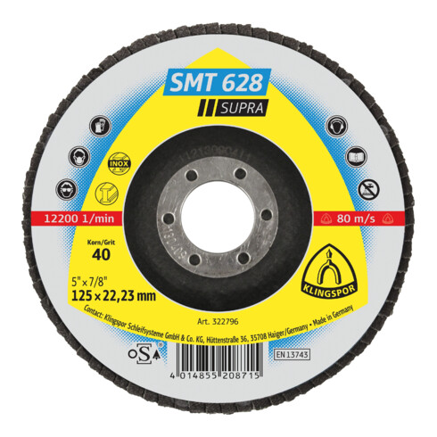 Klingspor SMT 628 Schleifmopteller, 125 x 22,23 mm Korn 40 gerade