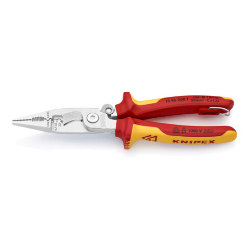KNIPEX 13 96 200 T Elektro-Installationszange mit Befestigungsöse verchromt VDE 200 mm