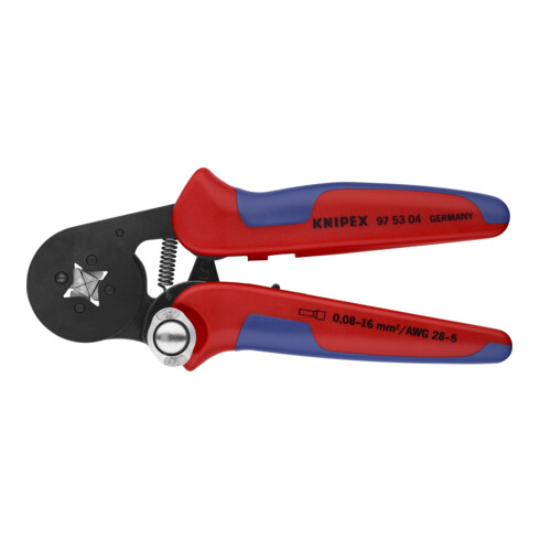 Knipex Crimpzange, selbsteinstellend, brüniert mit Mehrkomponenten-Hüllen 180mm für Aderendhülsen 0,08 - 10/16 mm²