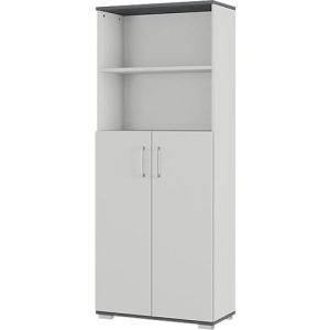 Kombischrank Profi 2.0, aus Holz, 2 Flügeltüren, 5 OH, 2 offene Fächer, B 800 x T 400 x H 2000 mm, lichtgrau/graphit Kombischrank Profi 2.0, aus Holz, 2 Flügeltüren, 5 OH, 2 offene Fächer, B 800 x T 400 x H 2000 mm, lichtgrau/graphit