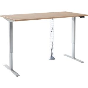 Komplettangebot Schäfer Shop Genius Schreibtisch AERO FLEX, 1-stufig elektrisch höhenverstellbar, Rechteck, T-Fuß, B 1600 mm, Eiche-Dekor/weißalu + Kabelspirale Komplettangebot Schäfer Shop Genius Schreibtisch AERO FLEX, 1-stufig elektrisch höhenverstellbar, Rechteck, T-Fuß, B 1600 mm, Eiche-Dekor/weißalu + Kabelspirale