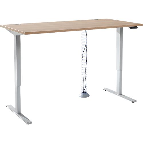 Komplettangebot Schäfer Shop Genius Schreibtisch AERO FLEX, 1-stufig elektrisch höhenverstellbar, Rechteck, T-Fuß, B 1600 mm, Eiche-Dekor/weißalu + Kabelspirale