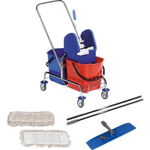 Komplettset Doppelfahreimer Chrom, 2 x 15 L Eimer, 2-teiliger Chromstiel + 10 Mopps Komplettset Doppelfahreimer Chrom, 2 x 15 L Eimer, 2-teiliger Chromstiel + 10 Mopps