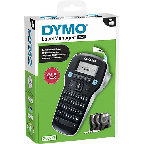 Komplettset Etikettendrucker DYMO® LabelManager™ 160, mit Schnellformatierungstasten + 3 x D1-Schriftband, L 7 m x B 12 mm schwarz auf weiß