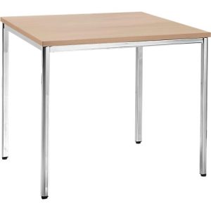 Konferenztisch, bis 4 Personen, Quadrat, 4-Fuß Quadratrohr, B 800 x T 800 x H 720 mm, Buche/chromsilber Konferenztisch, bis 4 Personen, Quadrat, 4-Fuß Quadratrohr, B 800 x T 800 x H 720 mm, Buche/chromsilber