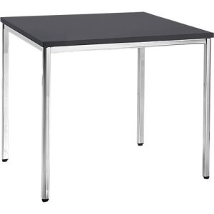Konferenztisch, bis 4 Personen, Quadrat, 4-Fuß Quadratrohr, B 800 x T 800 x H 720 mm, schwarz/chromsilber Konferenztisch, bis 4 Personen, Quadrat, 4-Fuß Quadratrohr, B 800 x T 800 x H 720 mm, schwarz/chromsilber