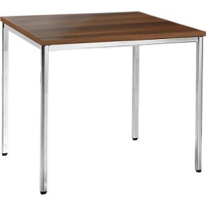 Konferenztisch, bis 4 Personen, Quadrat, 4-Fuß Quadratrohr, B 800 x T 800 x H 720 mm, Walnuss/chromsilber Konferenztisch, bis 4 Personen, Quadrat, 4-Fuß Quadratrohr, B 800 x T 800 x H 720 mm, Walnuss/chromsilber