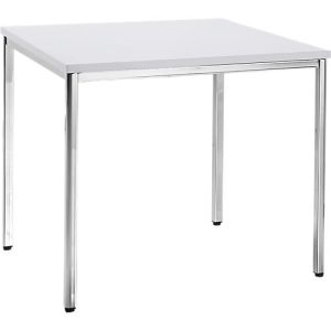 Konferenztisch, bis 4 Personen, Quadrat, 4-Fuß Quadratrohr, B 800 x T 800 x H 720 mm, weiß/chromsilber Konferenztisch, bis 4 Personen, Quadrat, 4-Fuß Quadratrohr, B 800 x T 800 x H 720 mm, weiß/chromsilber