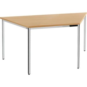 Konferenztisch, bis 6 Personen, Trapez, 4-Fuß Quadratrohr, B 1600 x T 800 x H 720 mm, Buche/chromsilber Konferenztisch, bis 6 Personen, Trapez, 4-Fuß Quadratrohr, B 1600 x T 800 x H 720 mm, Buche/chromsilber