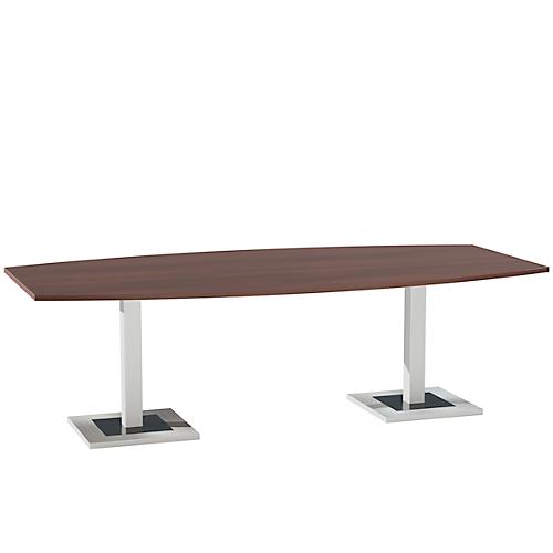 Konferenztisch, bis 8 Personen, Boot, Standfuß, B 2400 x T 1200 x H 720-820 mm, Ahornbrazil/silber
