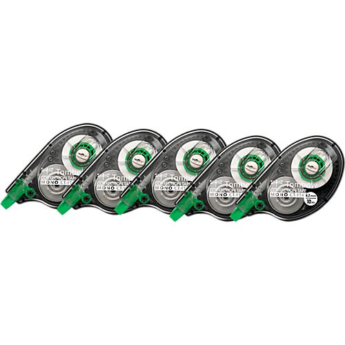 Korrekturroller Tombow MONO CT-YT4, seitliche Abrolltechnik, Bandmaße L 10 m x B 4,2 mm, zu 72 % aus Recycling-Kunststoff, 5 Stück