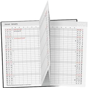 Korsch Taschenkalender Saturn 2025, 30 Seiten, Sonn- und Feiertage in Rot, Wechselhülle, Kalendarium in D/GB/F/I, B 87 x H 153 mm, schwarz