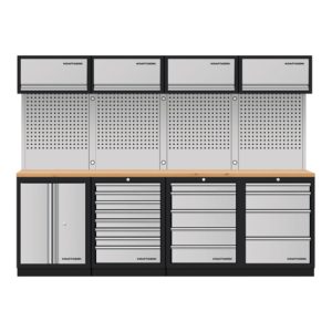 Kraftwerk Mobilio 4er Kombi, 4x Oberschrank, Lochwand, Buche Kraftwerk Mobilio 4er Kombi, 4x Oberschrank, Lochwand, Buche