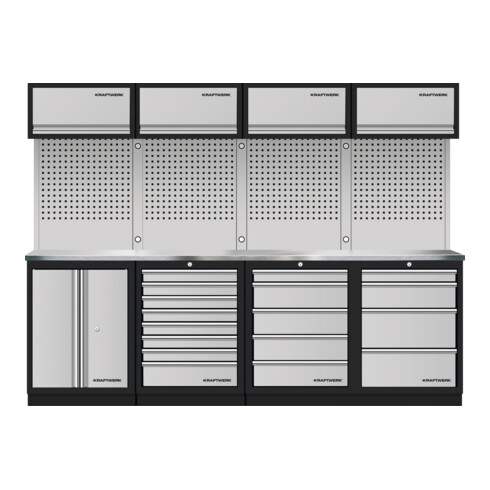 Kraftwerk Mobilio 4er Kombi, 4x Oberschrank,Lochwand, Edelstahl