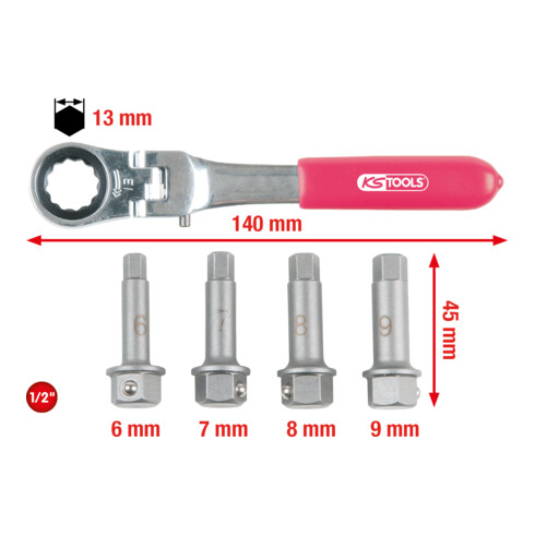 KS Tools 1/2" Bremssattel Spezial-Steckschlüssel- Satz, 5-teilig