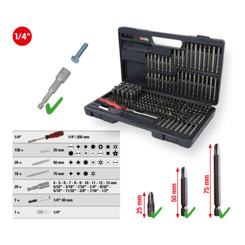 KS Tools 1/4" CLASSIC Bit-Satz, 208-teilig