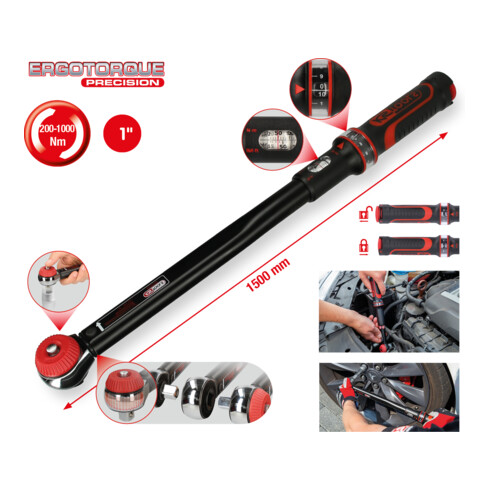 KS Tools 1" ERGOTORQUE®precision Ratschen-Drehmomentschlüssel Drehknopf, 200-1000Nm