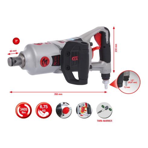 KS Tools 1" superMONSTER Hochleistungs-Druckluft-Schlagschrauber 3405Nm
