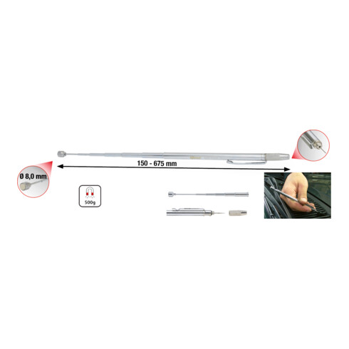 KS Tools 2in1 Teleskop-Magnethalter mit Waschdüsen-Reinigungs- und Einstellwerkzeug, 150-675mm