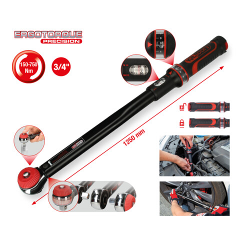 KS Tools 3/4" ERGOTORQUE®precision Ratschen-Drehmomentschlüssel Drehknopf, 150-750Nm