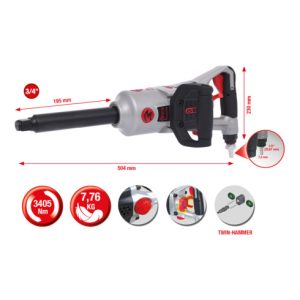 KS Tools 3/4″ superMONSTER Hochleistungs-Druckluft-Schlagschrauber 3405Nm 504mm KS Tools 3/4″ superMONSTER Hochleistungs-Druckluft-Schlagschrauber 3405Nm 504mm