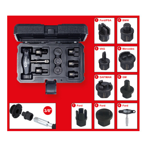 KS Tools 3/8 Zoll Öldienst-Spezialprofil-Satz für Kunststoff-Ölablassschrauben, 9-tlg.