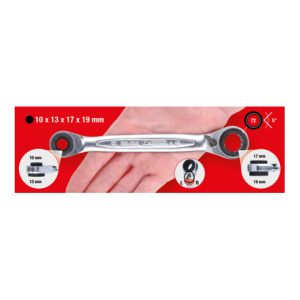KS Tools 4 in 1 GEARplus umschaltbar Doppel-Ratschenringschlüssel, 10x13x17x19 mm