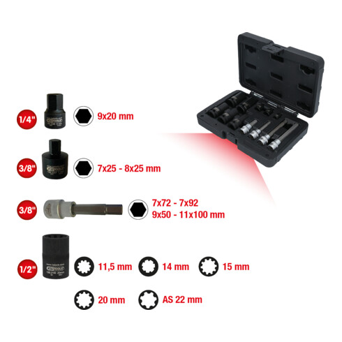 KS Tools Bremssattelverschraubung-Spezialstecknuss-Satz, 12-tlg.