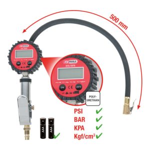 KS Tools Digitaler Druckluft-Reifenfüllmesser,0-14bar