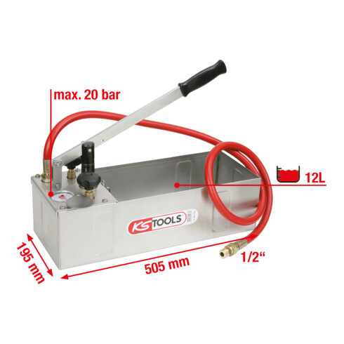 KS Tools Edelstahl Druck-Prüfpumpe, 12 Liter