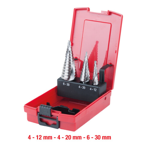 KS Tools HSS Stufenbohrer-Satz, Kunststoffkassette 3-teilig