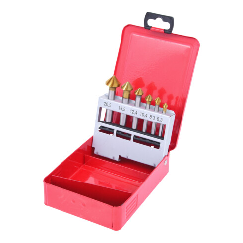 KS Tools HSS TiN Kegel-Entgratsenker-Satz, Stahlblechkassette 6-teilig