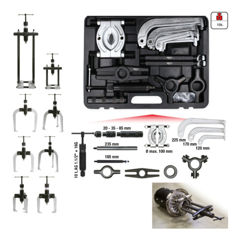 KS Tools Hydraulischer Abziehersatz 2-armig und 3-armig, 22-tlg.