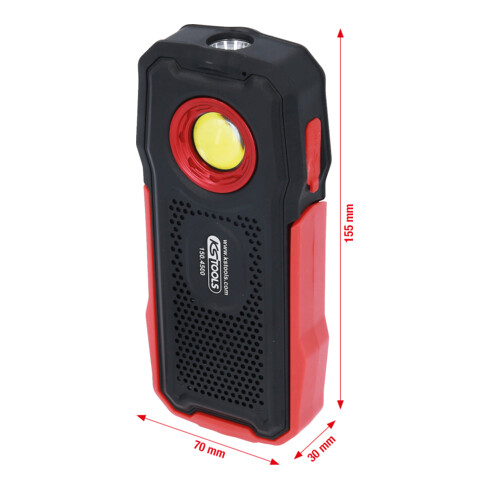 KS Tools Mobile Werkstatt-Handlampe, 500 Lumen, mit Bluetooth Lautsprecher, knickbar