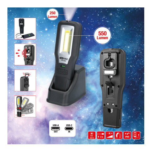 KS Tools Mobile Werkstatt-Handlampe, knickbar, 550 Lumen