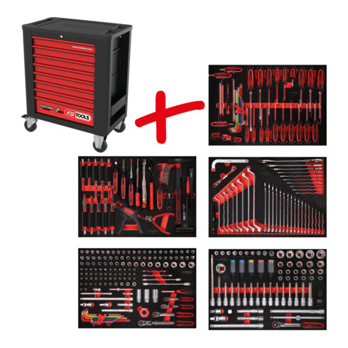KS Tools Performanceplus Werkstattwagen-Satz P15 mit 299 Werkzeugen für 5 Schubladen