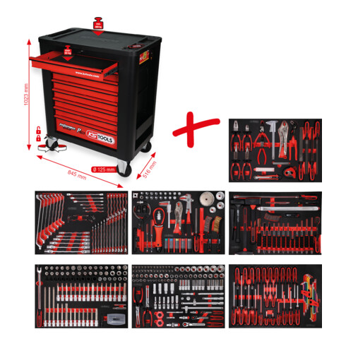 KS Tools Performanceplus Werkstattwagen-Satz P15 mit 397 Werkzeugen für 7 Schubladen