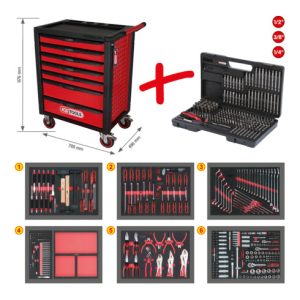 KS Tools RACINGline SCHWARZ/ROT Werkstattwagen mit 7 Schubladen und 598 Premium-Werkzeugen KS Tools RACINGline SCHWARZ/ROT Werkstattwagen mit 7 Schubladen und 598 Premium-Werkzeugen