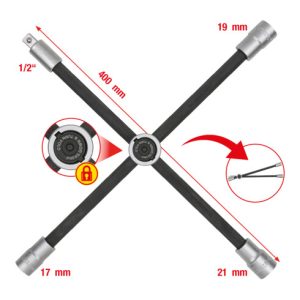 KS Tools Rad-Kreuzschlüssel mit Gleitgelenk für PKW, 1/2″x17x19x21mm